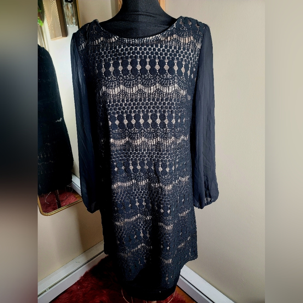 Elegant Black Lace Dress Size 16